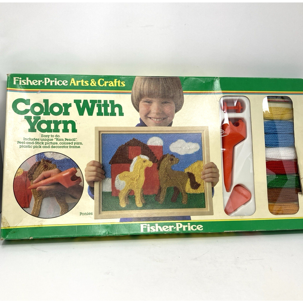 Vintage 1980's Fisher Price Color With Yarn Craft Kit Ponies #751 Hobbies Crafts - Picture 2 of 14